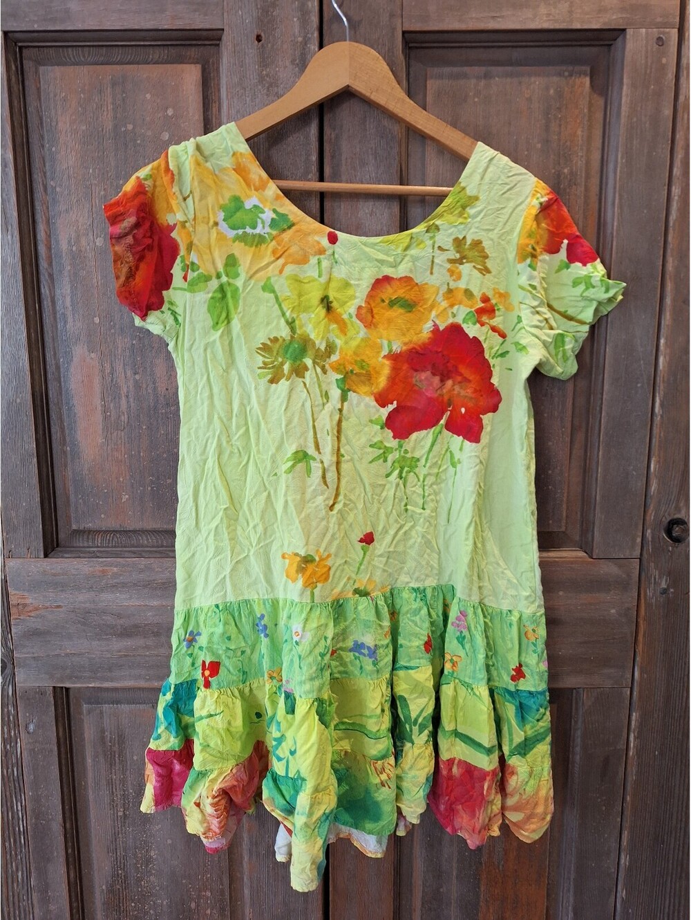 Vintage dress, Jams World, bright cottage core floral, wear as long blouse. Med.